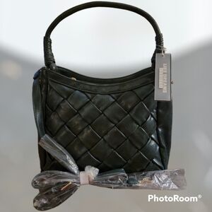 Like DREAMS Forest Green Woven Basketweave Satchel Shoulder Bag